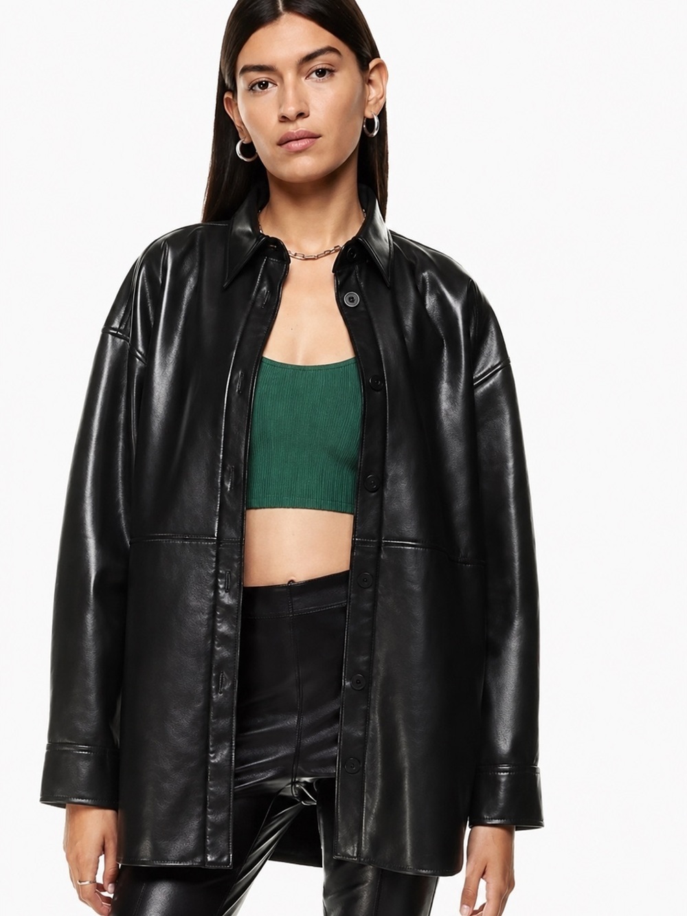 Babaton Pelli Shirt Jacket in Faux Leather Black Aritzia